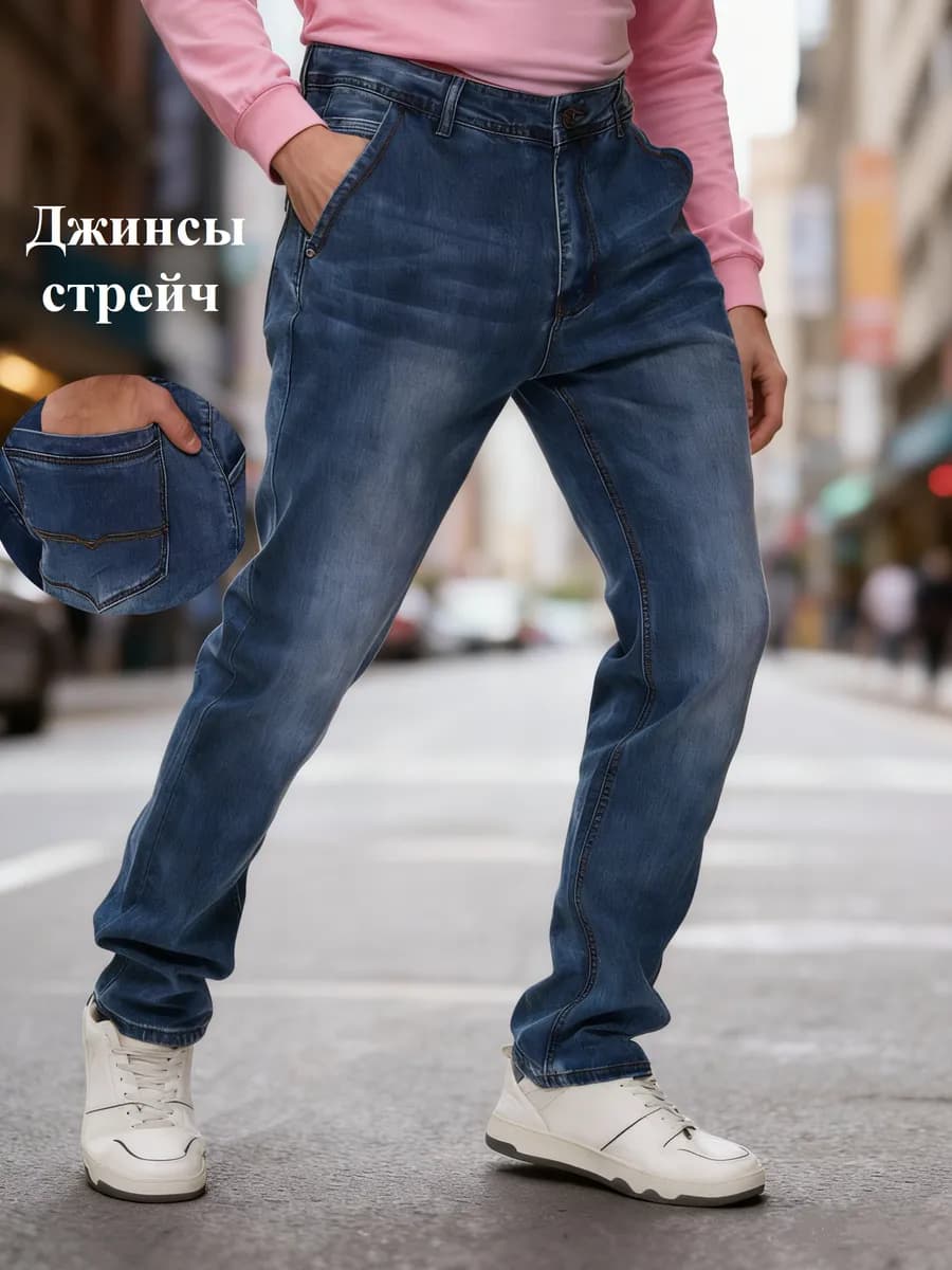 Джинсы с косыми карманами слим стрейч
