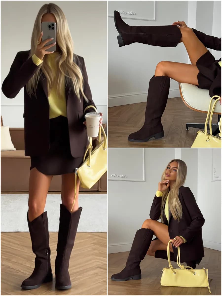 Замшевые сапоги Трубы высокие на платформе еврозима