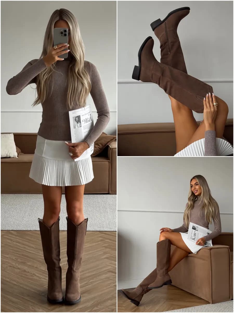 Замшевые сапоги Трубы высокие на платформе еврозима