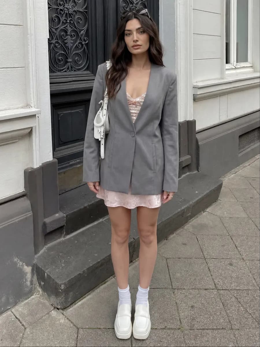 Пиджак серый без лацканов