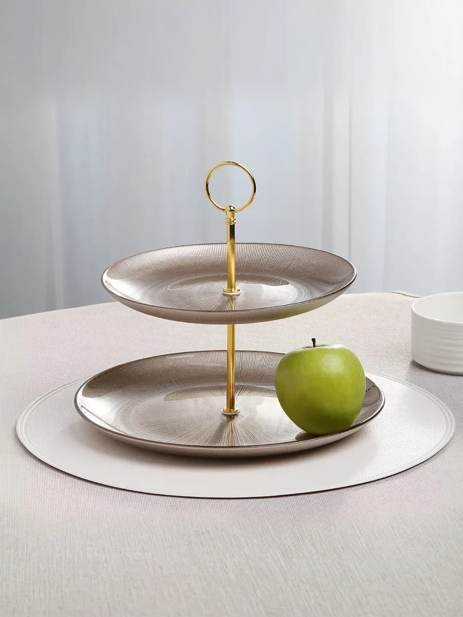 Фруктовница этажерка 2 яруса стекло золото 21 27 см - фото 1