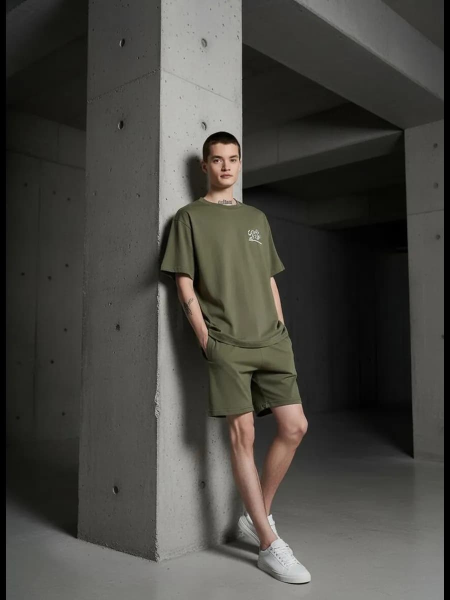 Пижама из хлопка с принтом и шортами