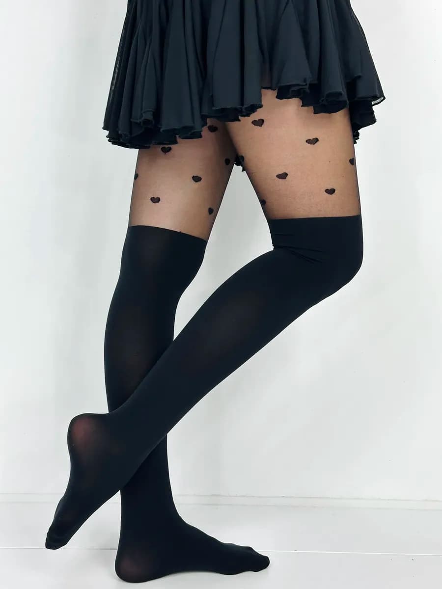 Колготки женские черные капроновые с имитацией чулок - фото 1