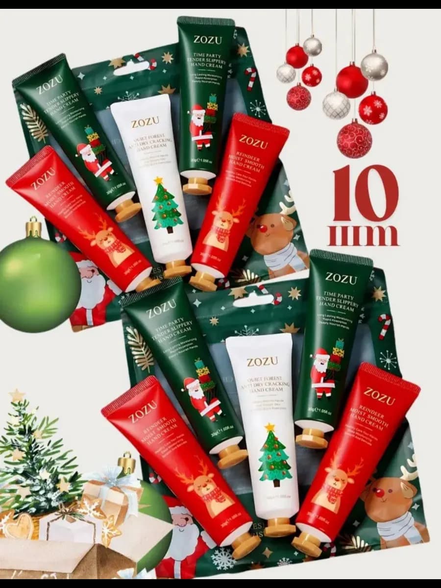 Новогодний и рождественский набор кремов для рук 10 шт