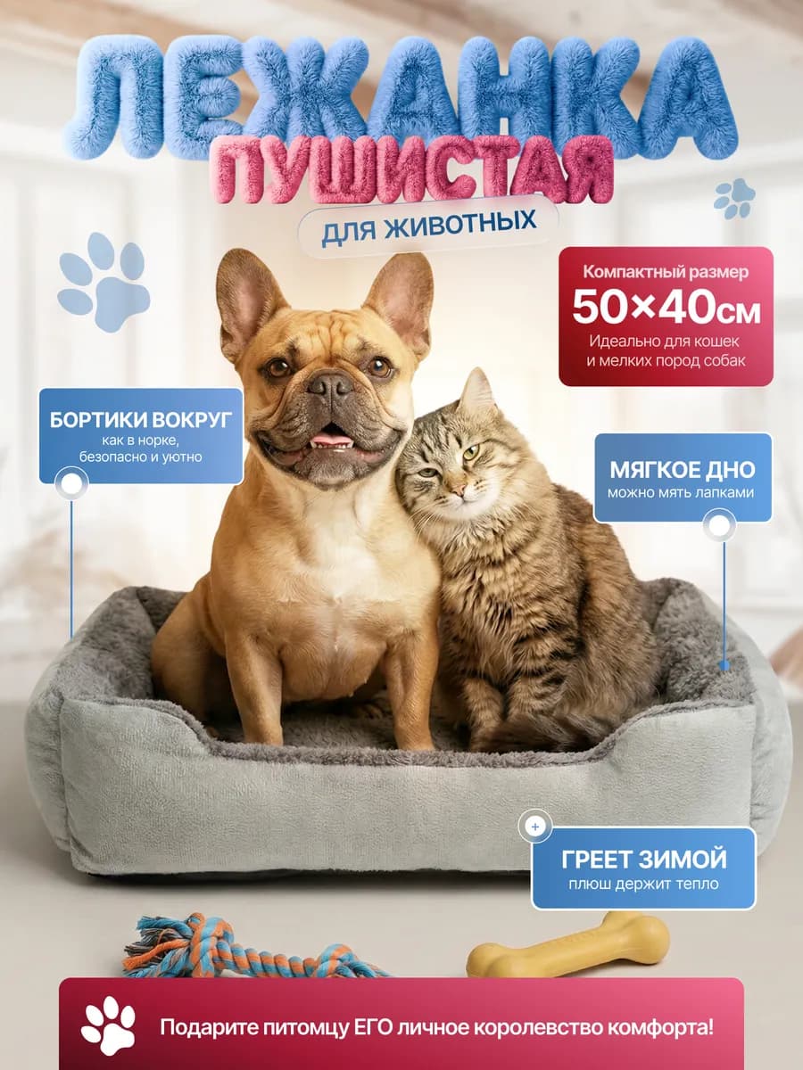 Лежанка пушистая для кошек и собак