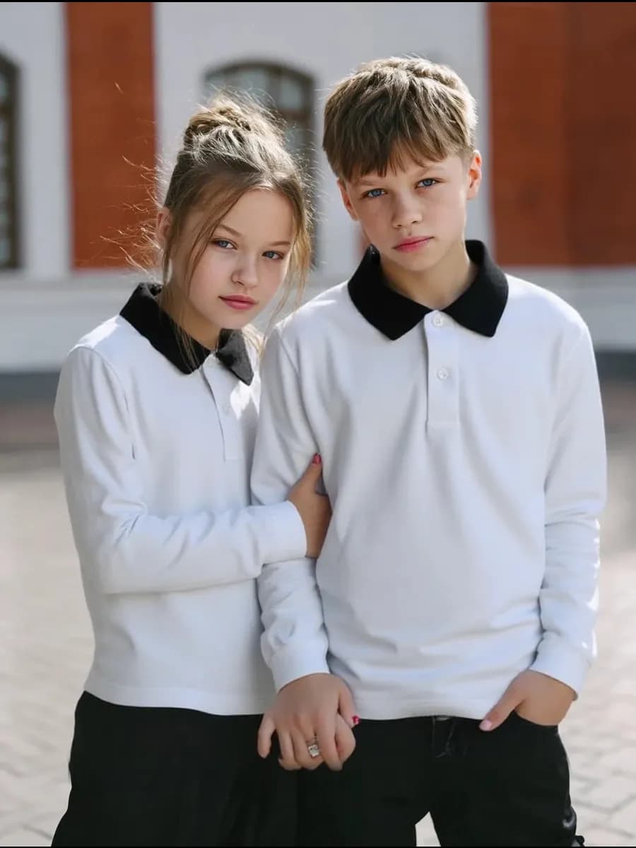 Рубашка поло школьная длинный рукав