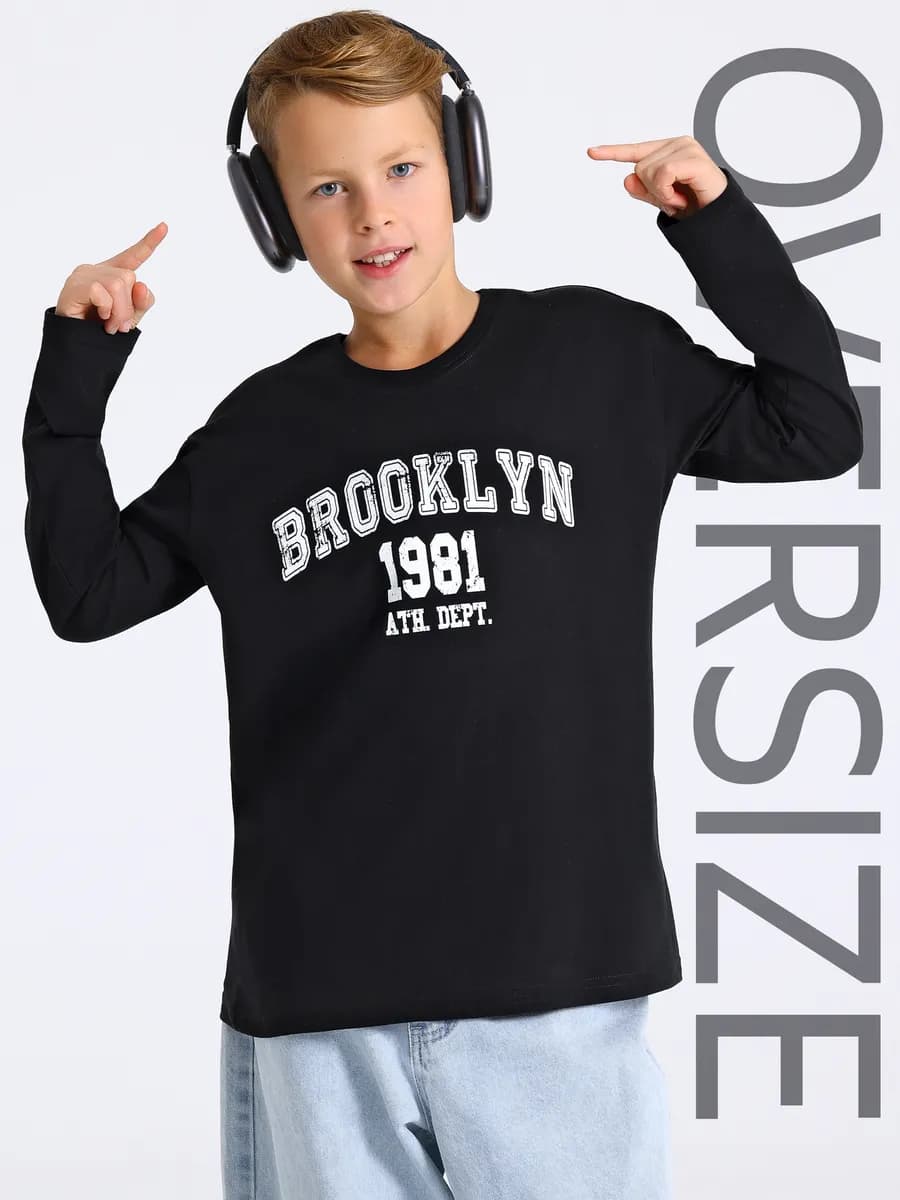 Лонгслив оверсайз для мальчиков подростков хлопок