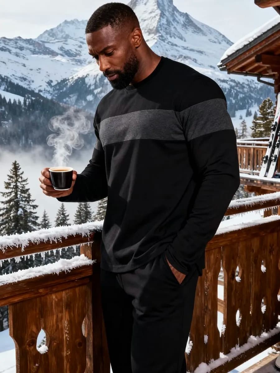 Лонгслив черный базовый хлопок