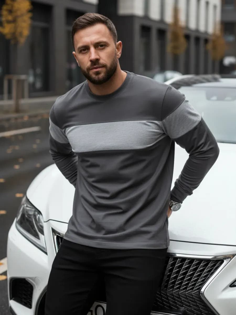 Лонгслив серый базовый хлопок