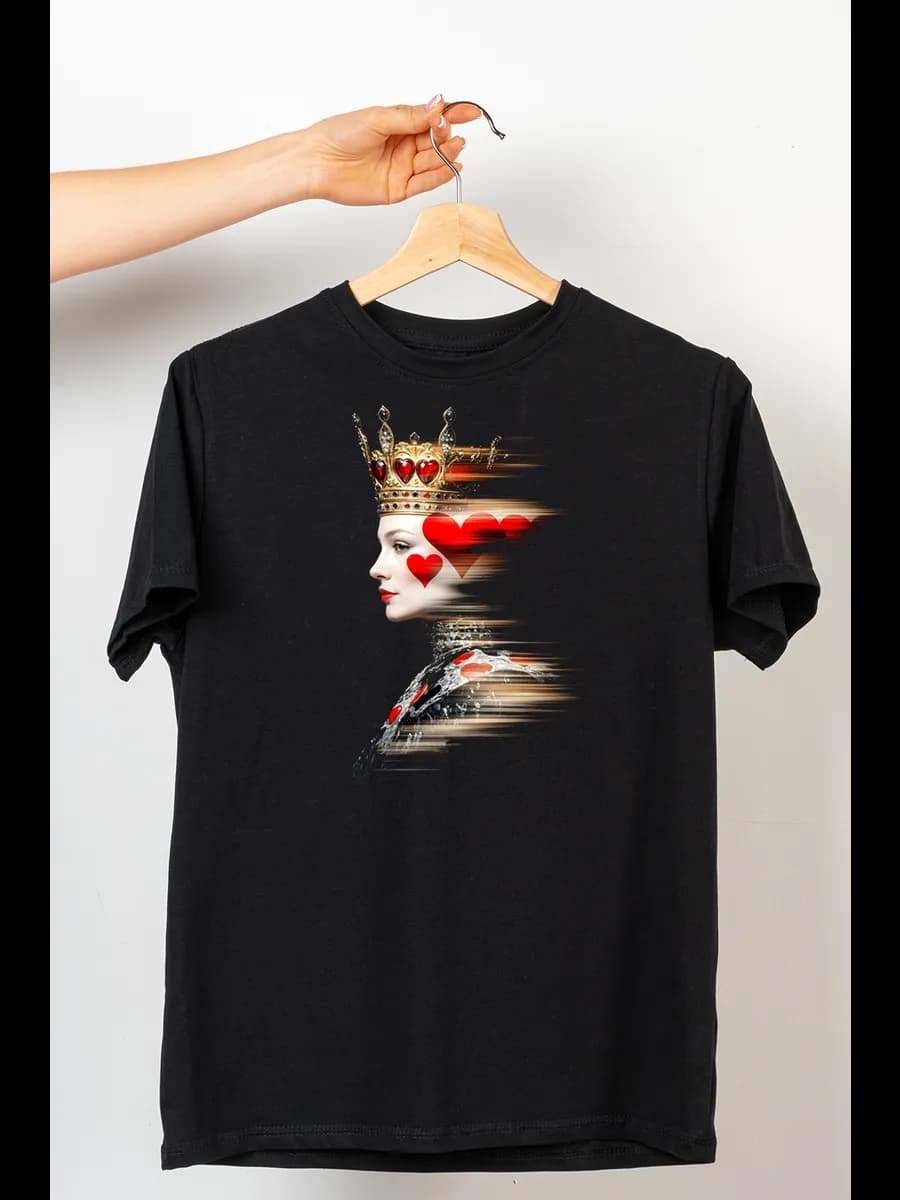 Футболка с принтом карты червонная Королева светящаяся