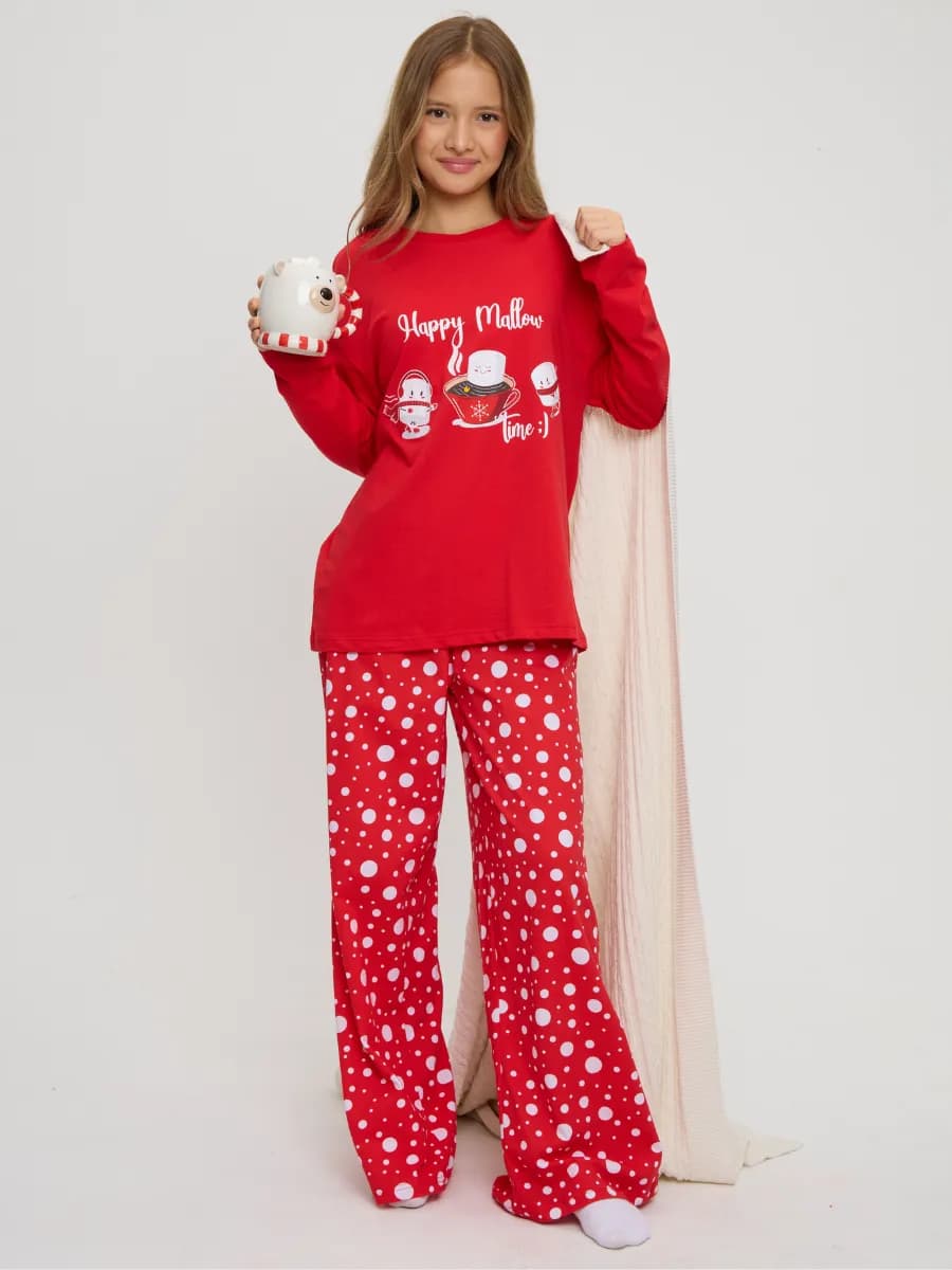 Новогодняя пижама оверсайз для подростка, с широкими штанами