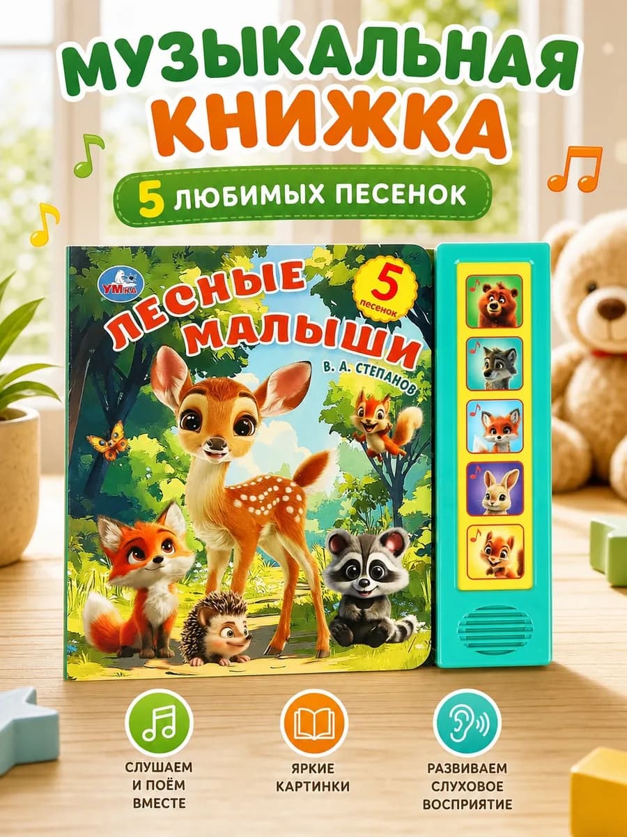 Музыкальная книжка для малышей говорящая со звуками животных