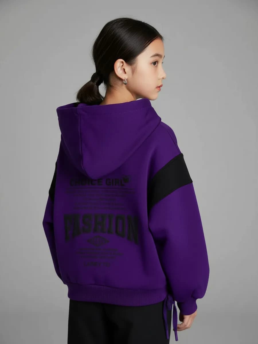 Худи для девочки темно-фиолетовый с завязками
