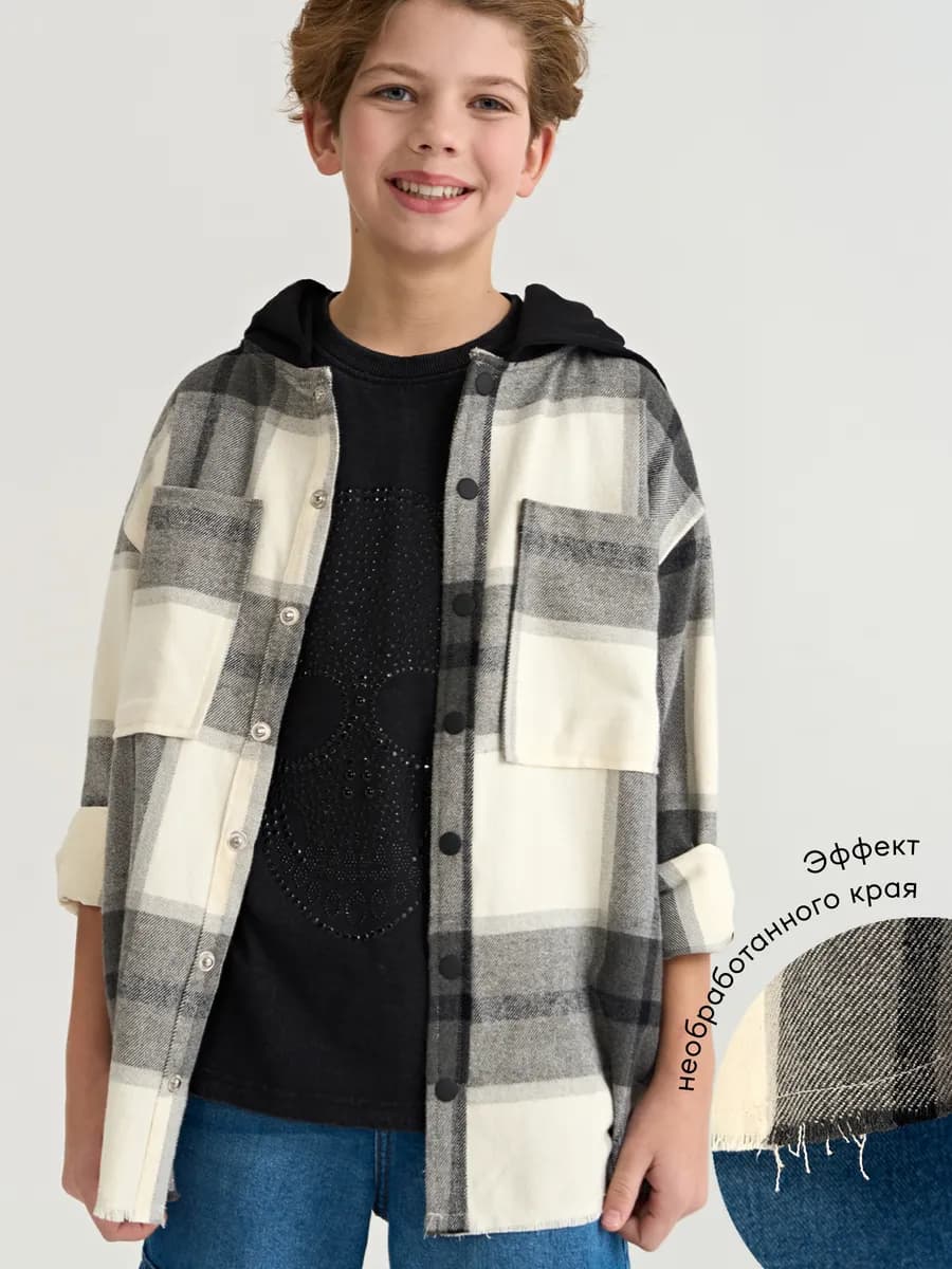 Рубашка Regular fit фланелевая в клетку с капюшоном - фото 1