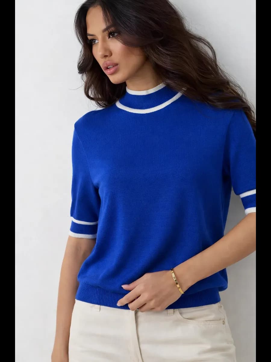 Вязаный джемпер водолазка с коротким рукавом - фото 1