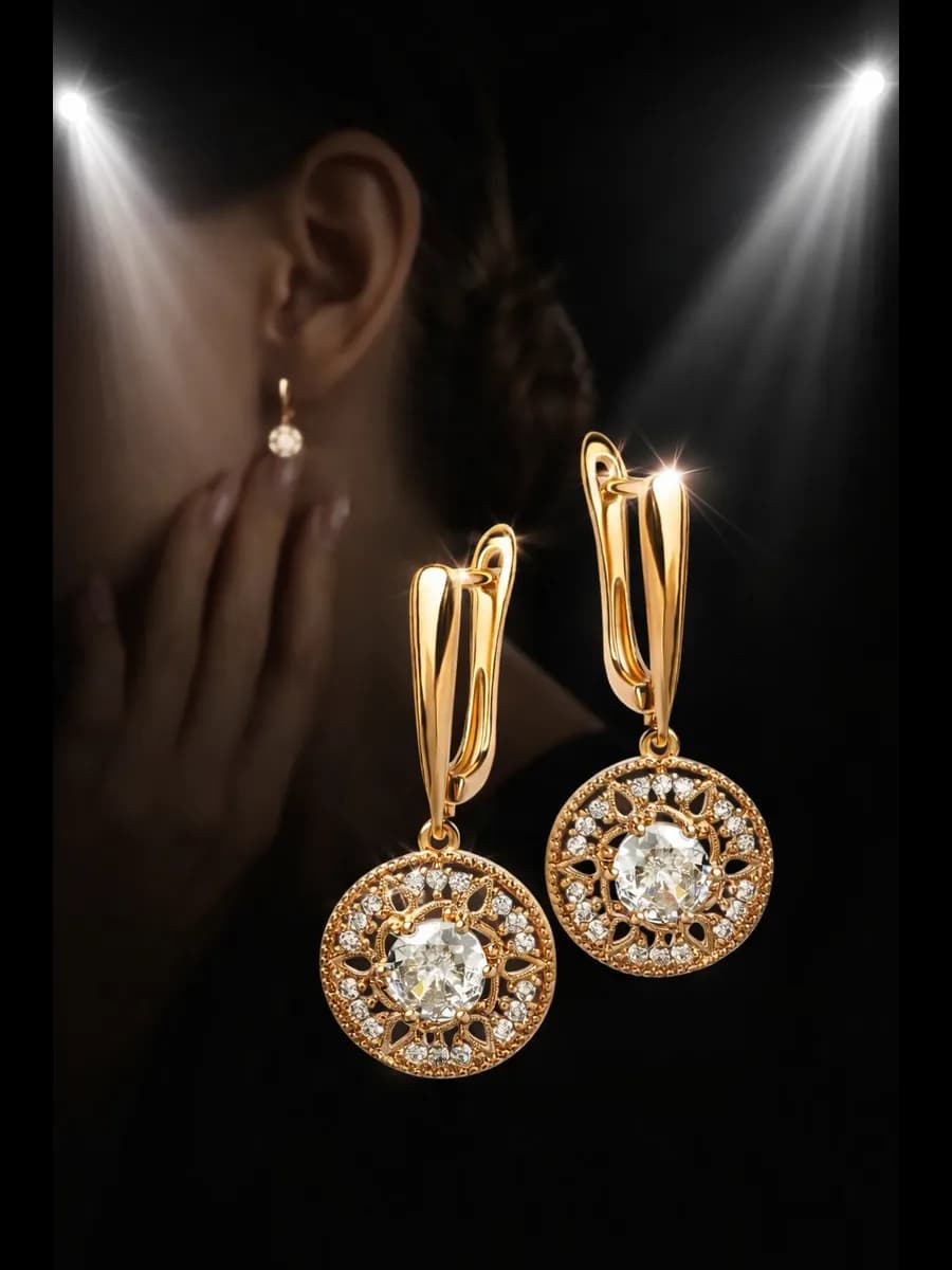 Серьги бижутерия позолоченные круглые с подвесками