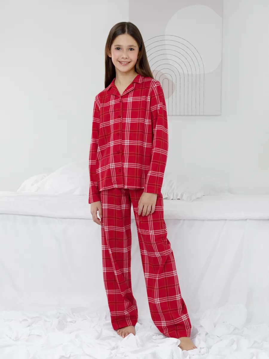 Новогодняя детская пижама с брюками из хлопка на резинке