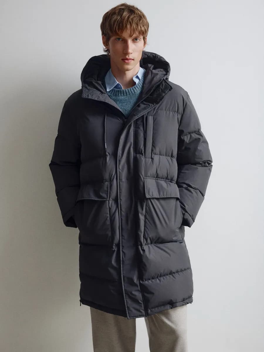 Зимний пуховик длинный из натурального пуха и пера