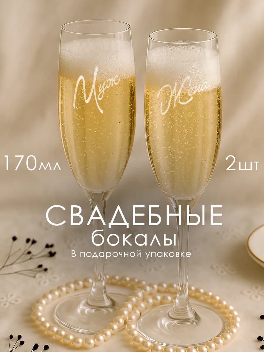Свадебные бокалы для шампанского, фужеры для молодоженов