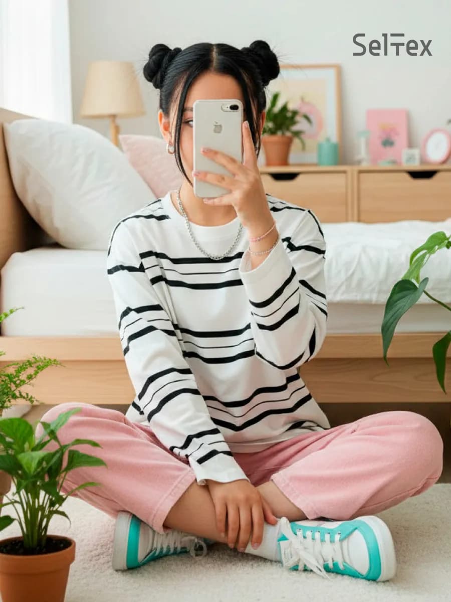 Лонгслив полосатый в корейском стиле оверсайз y2k