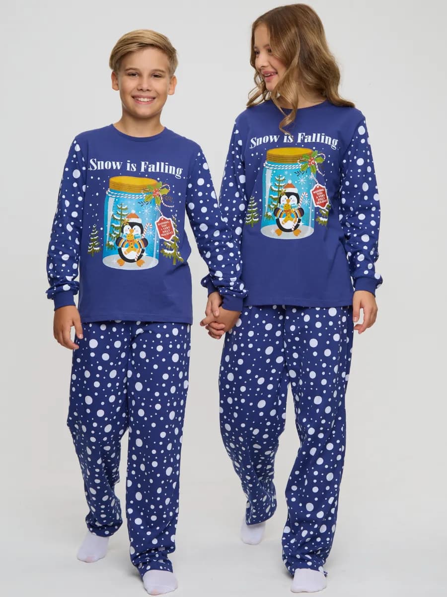 Пижама новогодняя детская для подростка с широкими штанами