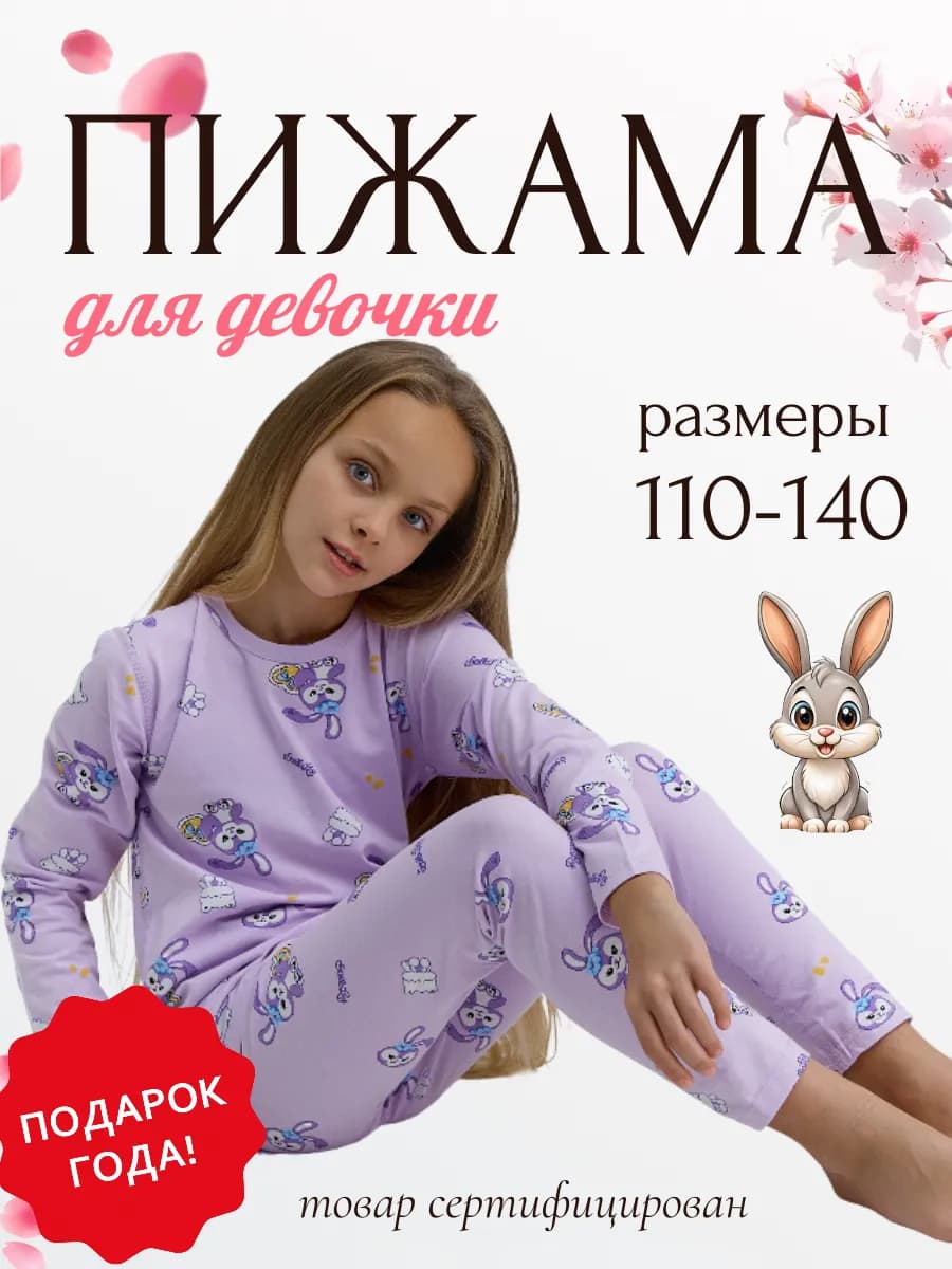 Пижама детская со штанами и лонгсливом с длинным рукавом