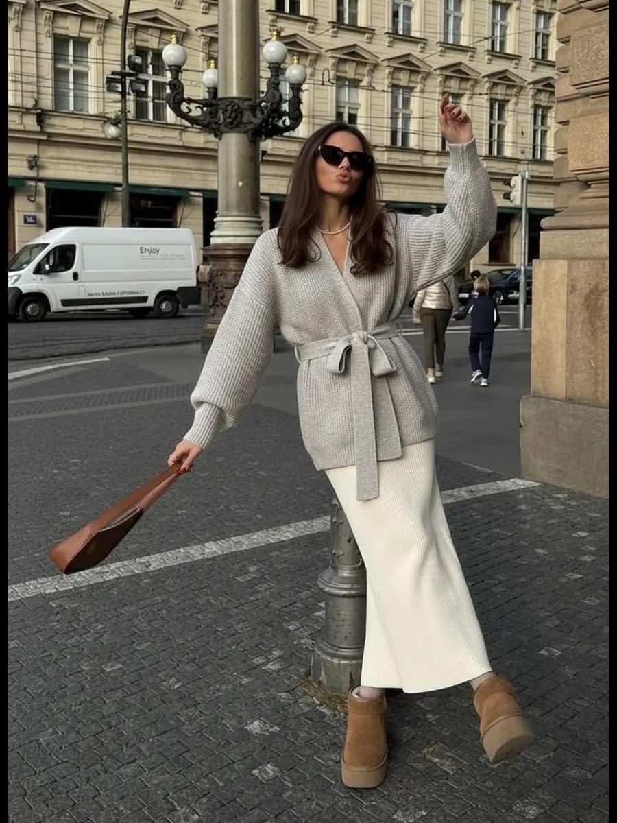 Кардиган вязаный с поясом - фото 1