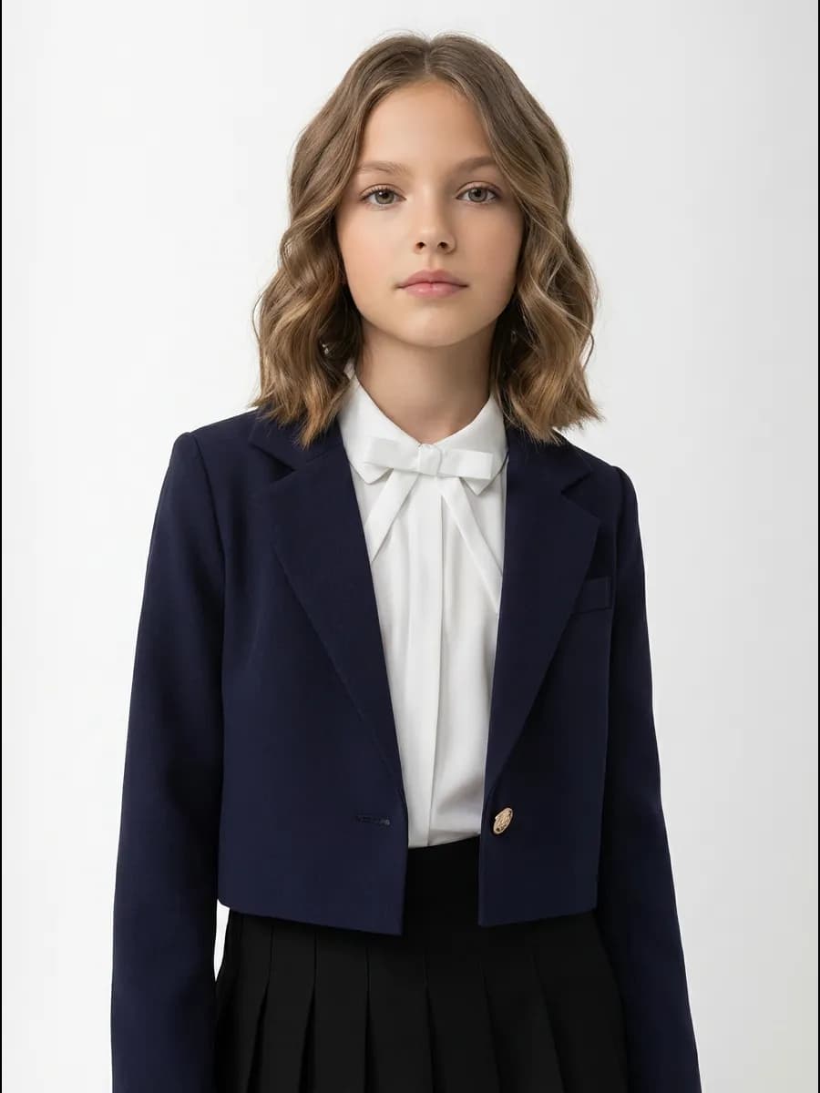 Пиджак для девочки синий школьный