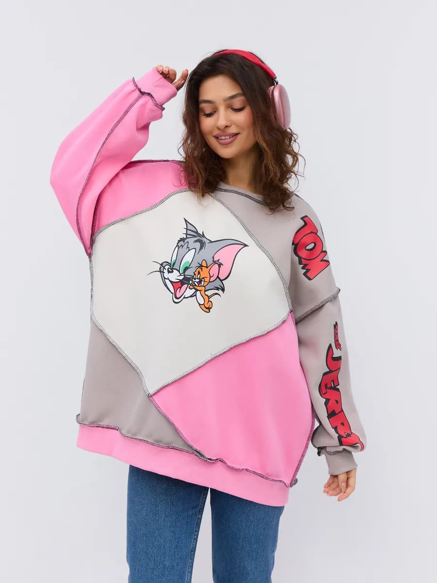 Свитшот теплый женский оверсайз принт худи