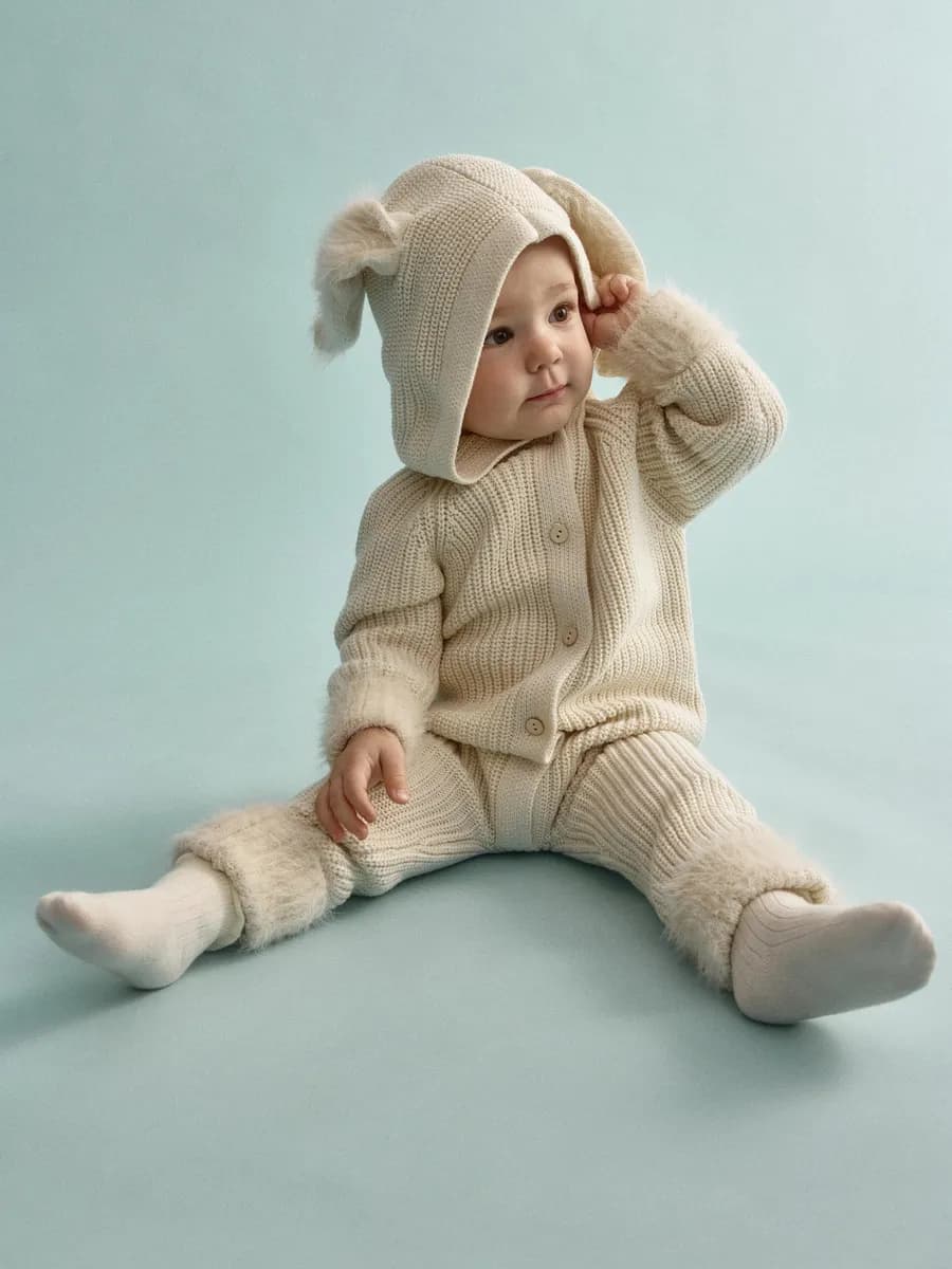 Комбинезон слип вязаный с ушками хлопок