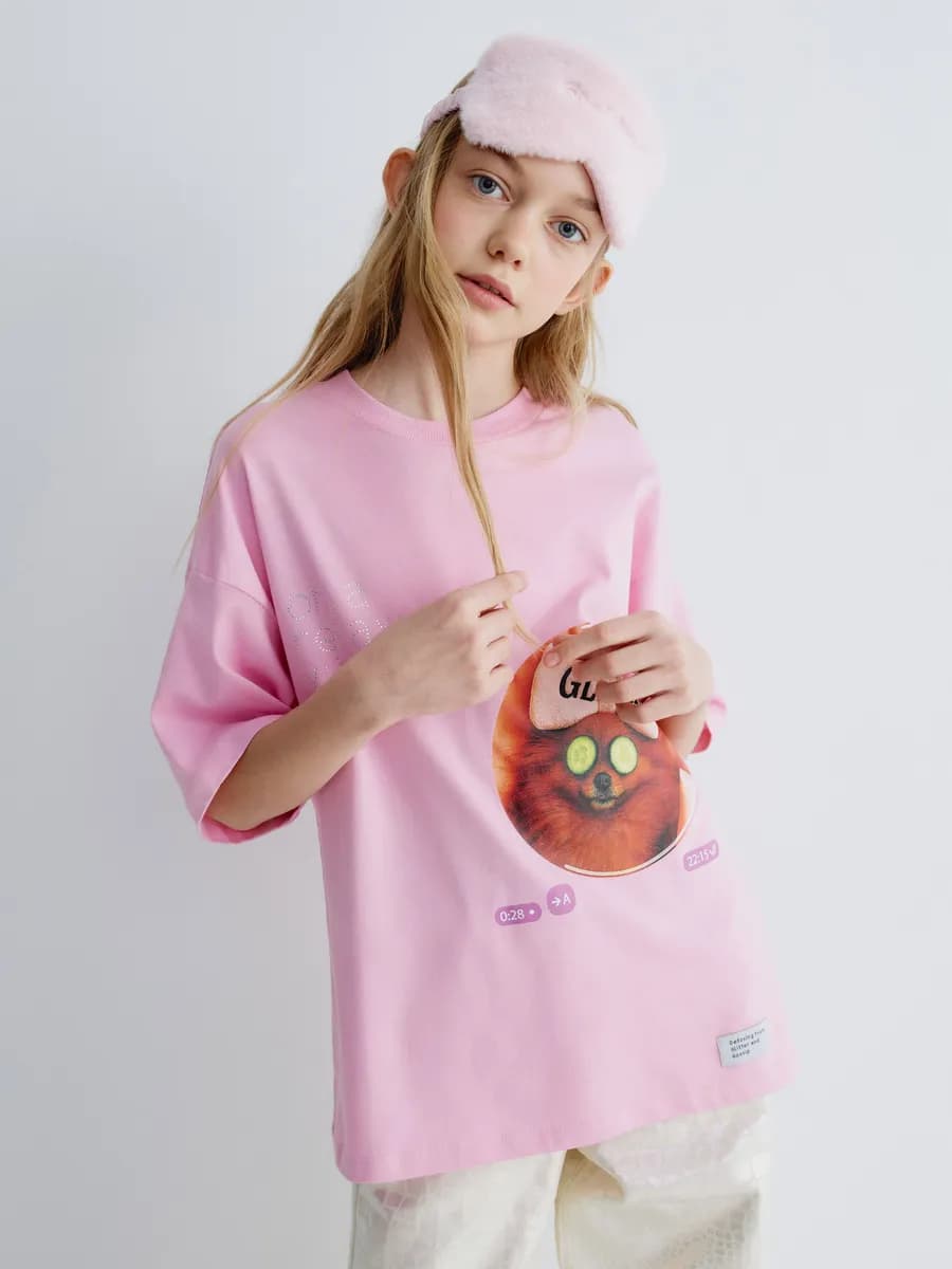 Футболка оверсайз хлопковая новогодняя с принтом и стразами