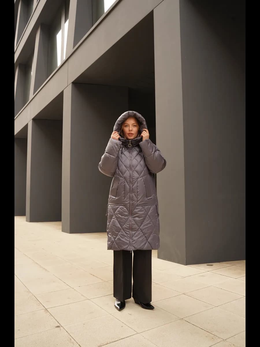 Пальто пуховик зимний больших размеров стеганый оверсайз