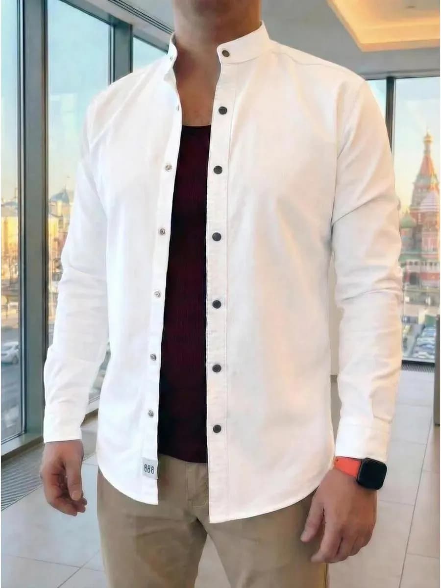 Рубашка под джинсовую с кнопками и воротником стойкой