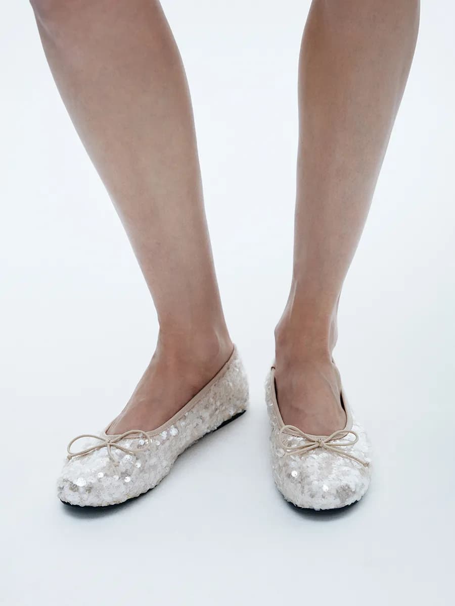 Балетки с пайетками и бантиком