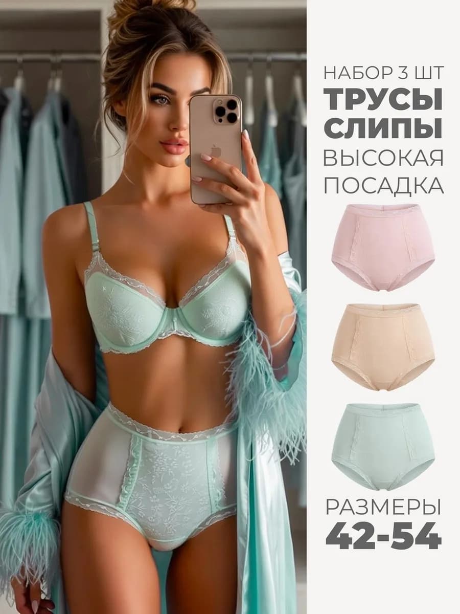 Трусы женские с высокой посадкой набор слипы 3 шт