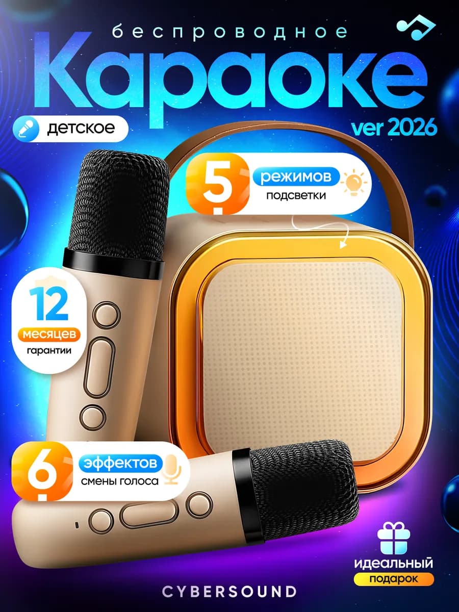 Музыкальная колонка караоке с 2 микрофонами детская подарок