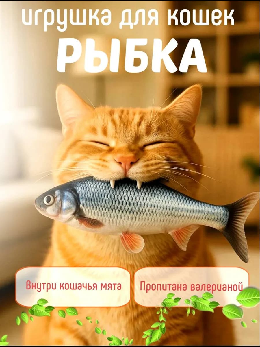Мягкая игрушка рыбка для кошек и собак