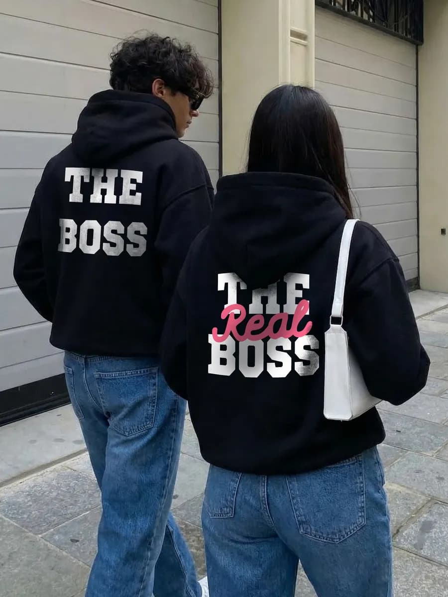 Парные оверсайз худи с начесом Y2K Real boss женское - фото 1