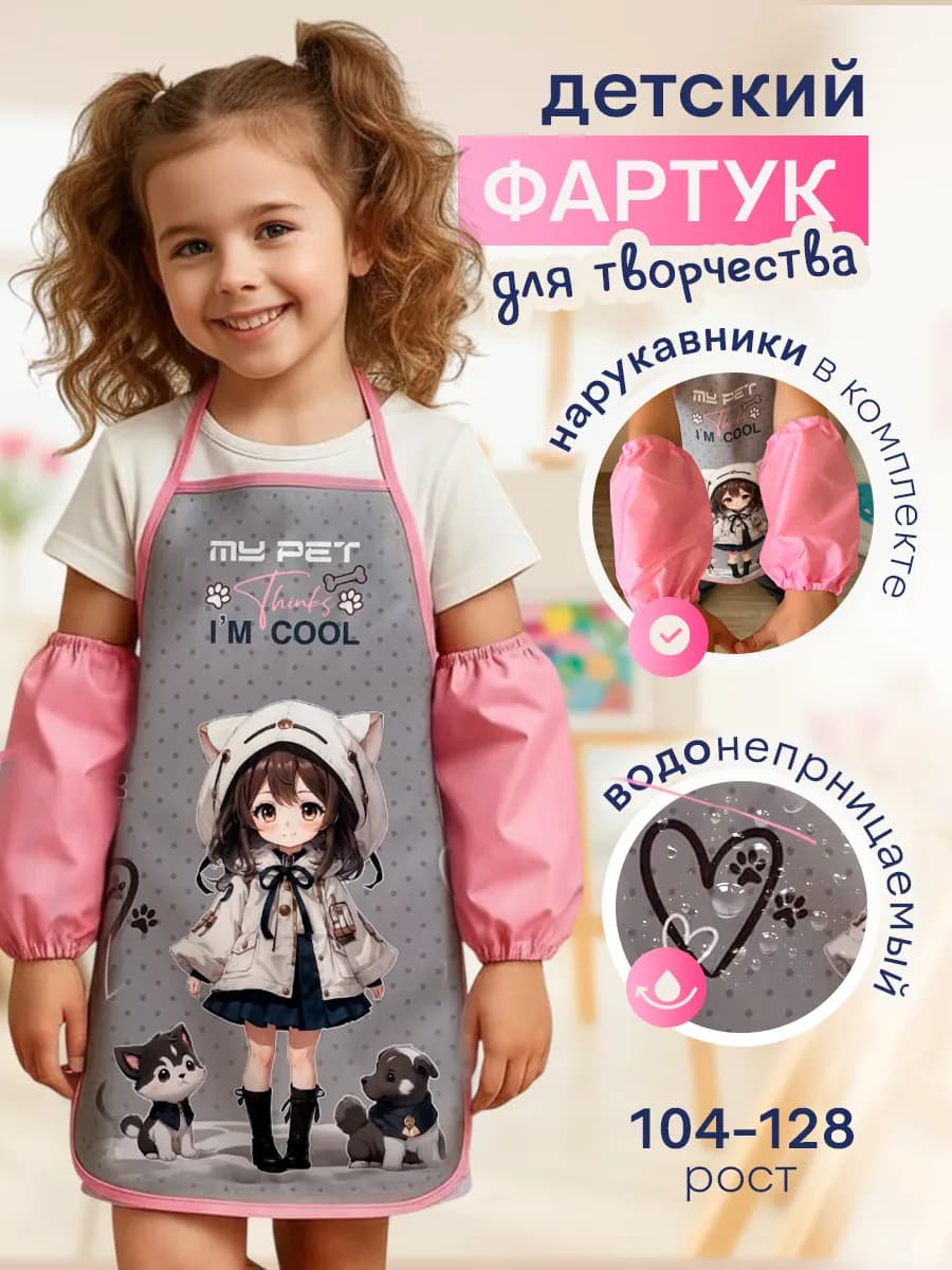 Детский фартук для рисования и творчества с нарукавниками