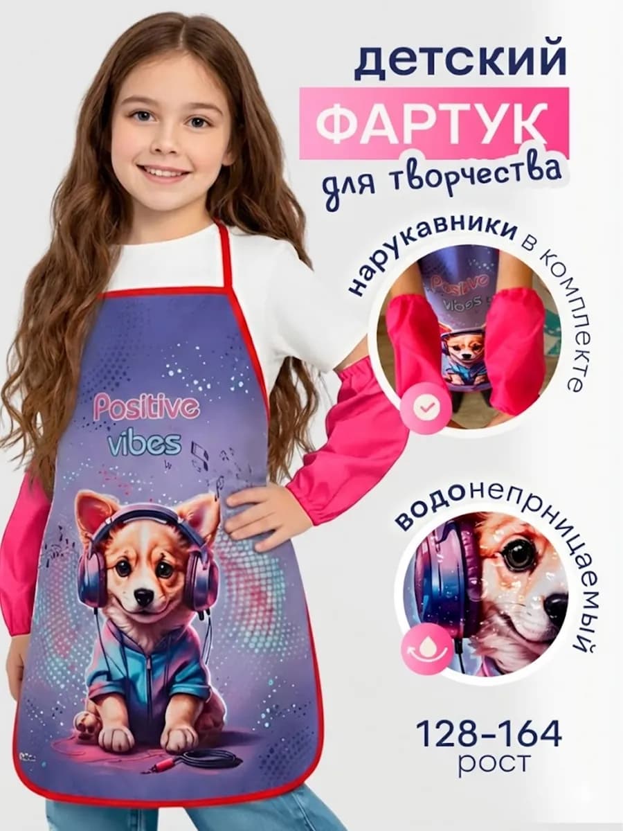 Детский фартук для рисования и творчества с нарукавниками