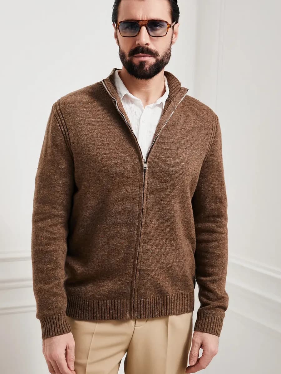Свитер мужской на молнии шерстяной тонкий