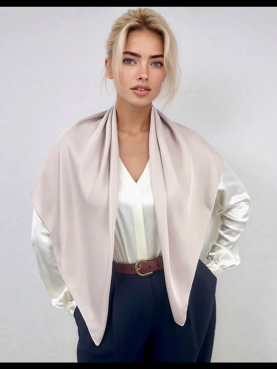 Платок шелковый бежевый однотонный old money 90 см