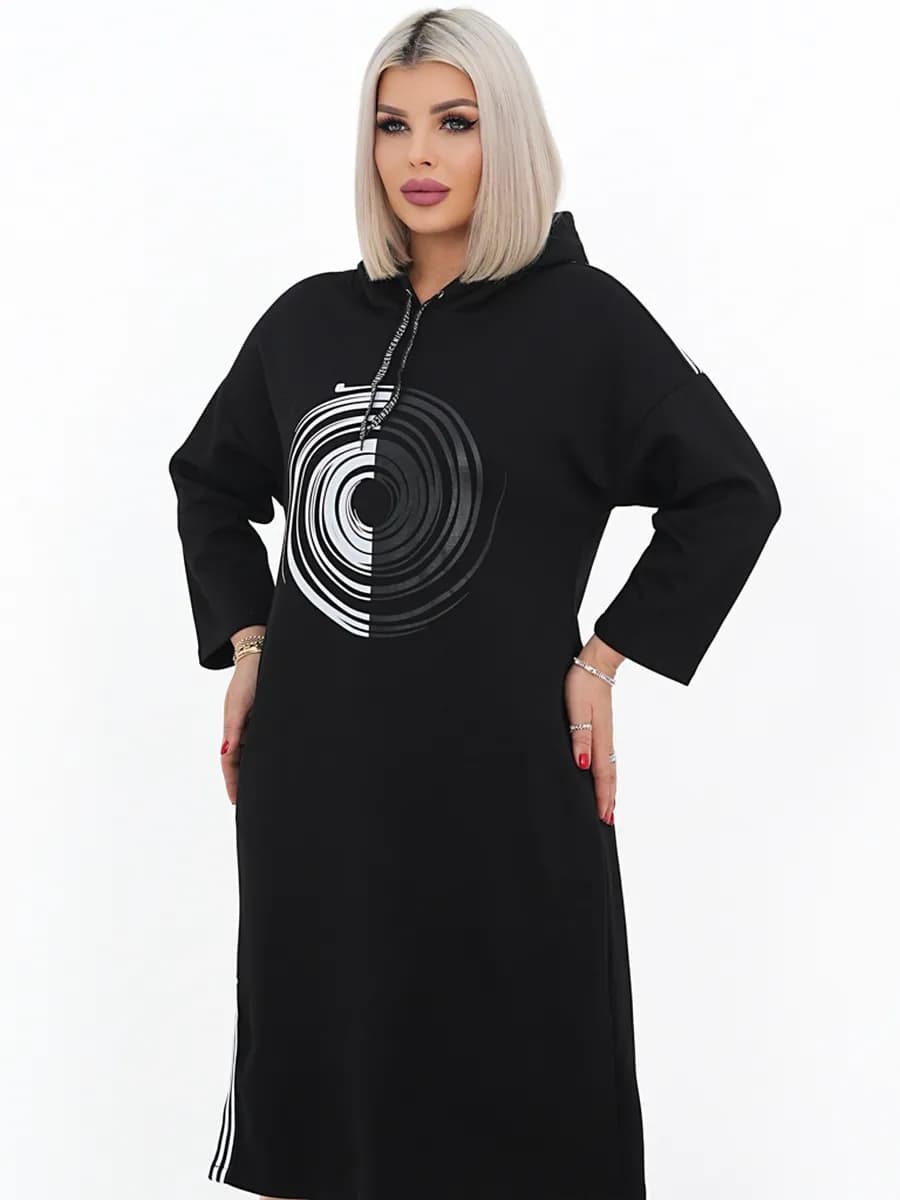 Платье с капюшоном трикотажное миди