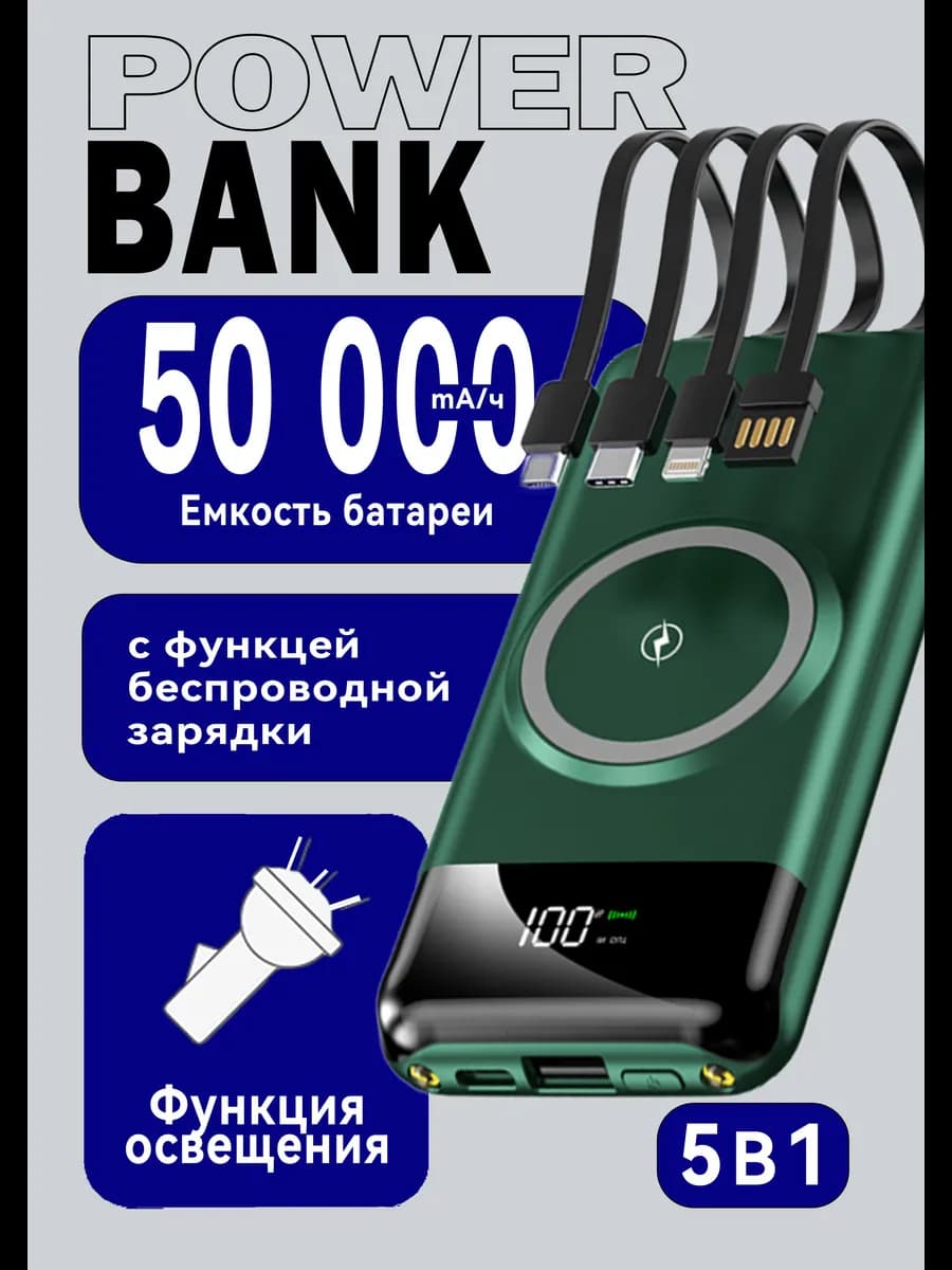 Повербанк 50000 пауэрбанк для телефона зарядкой для Iphone