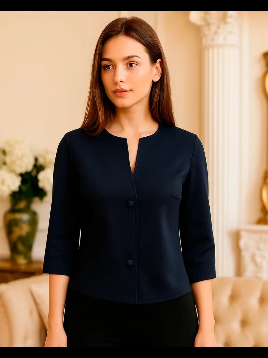 Жакет-пиджак укороченный,вырез-V, рукав 3 4