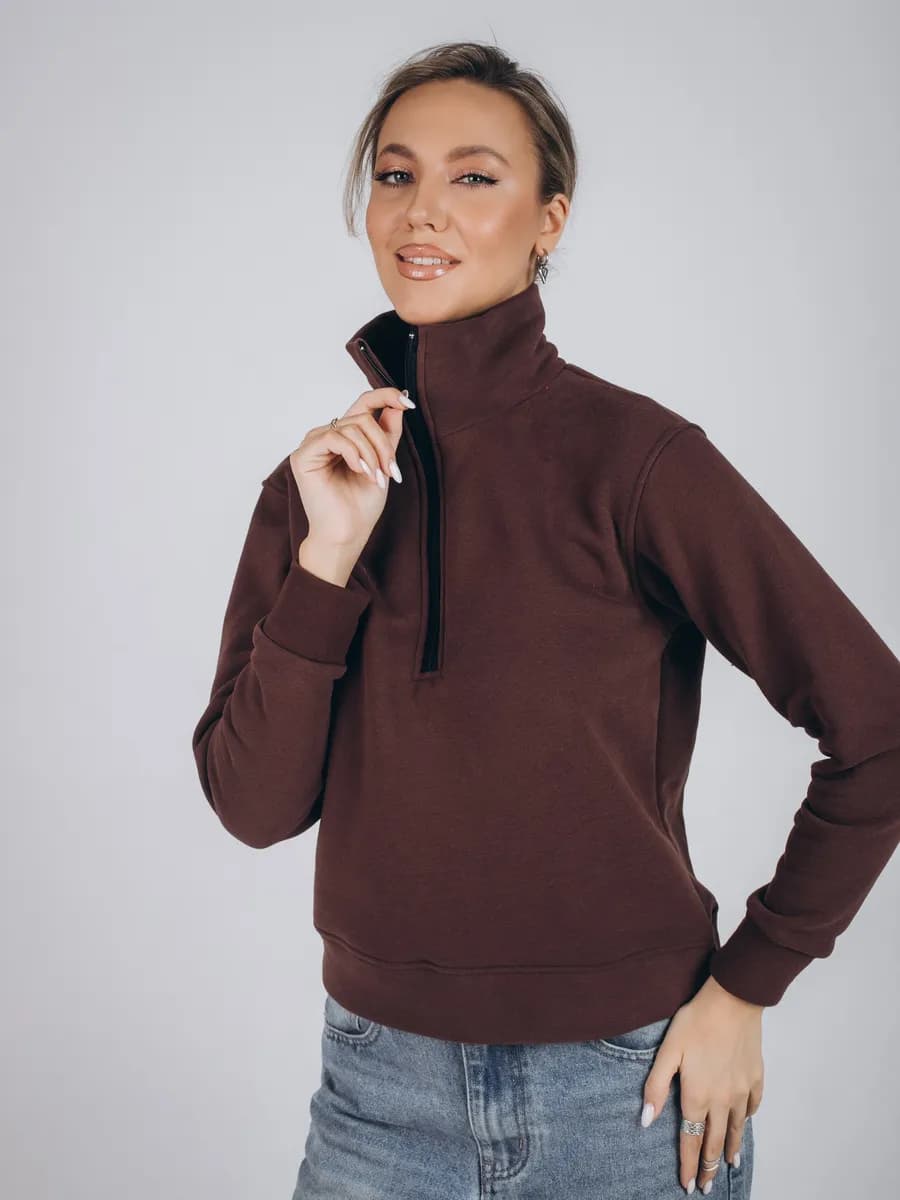 Свитшот шоколадный с молнией с начёсом кофта тёплая - фото 1