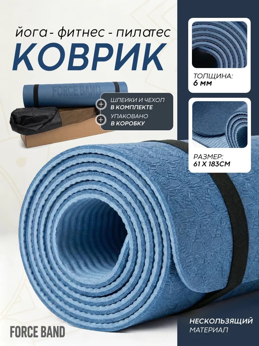 Коврик спортивный для йоги и фитнеса нескользящий