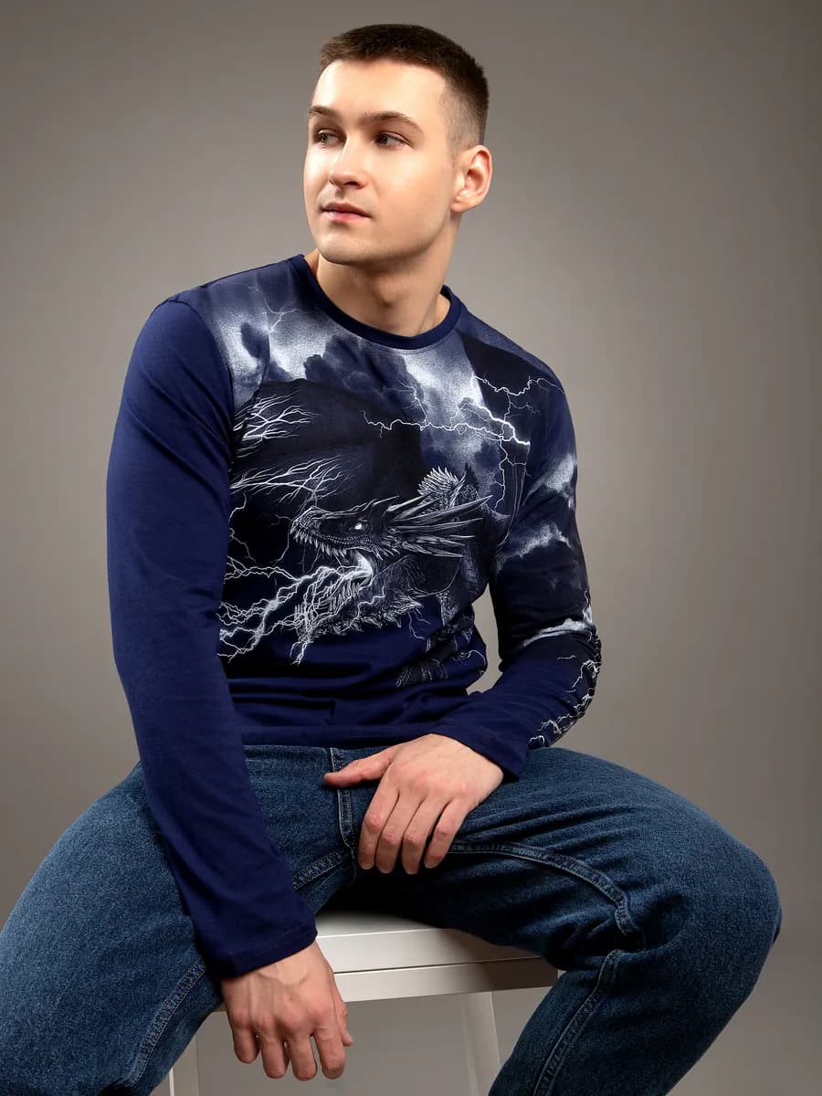 Лонгслив подарочный с принтом дракон большие размеры - фото 1