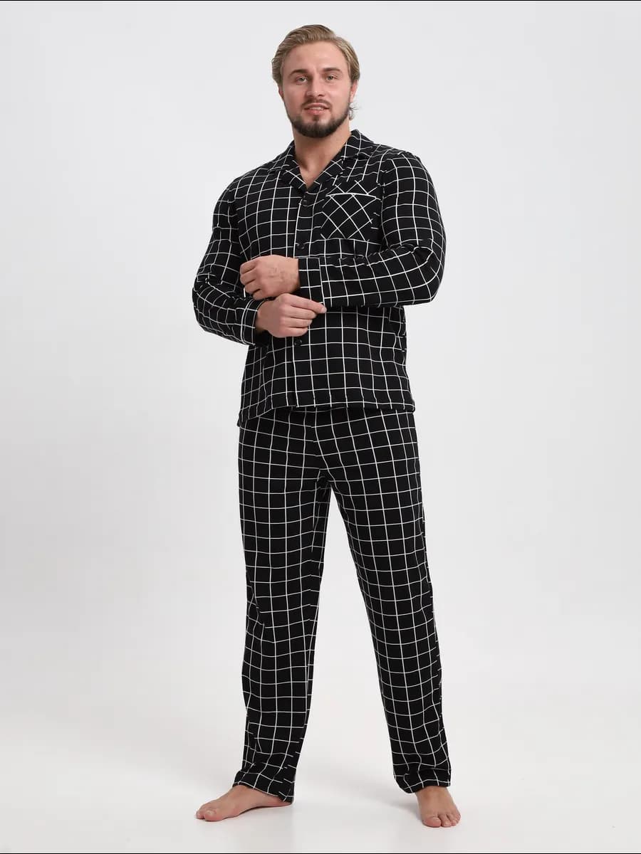 пижама со штанами в клетку хлопок