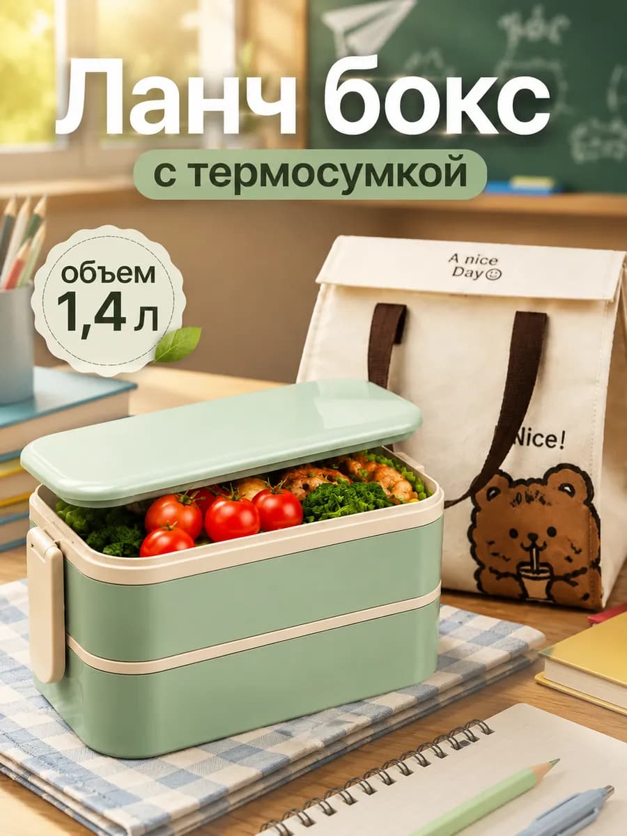 Ланч-бокс многоярусный с термосумкой и приборами